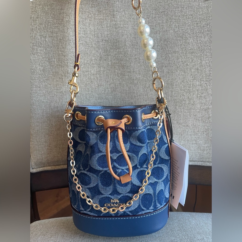 NWT！3PCS COACH MINI BUCKET BAG IN SIGNATURE DENIM（CY740）gift receipt FAST SHIP